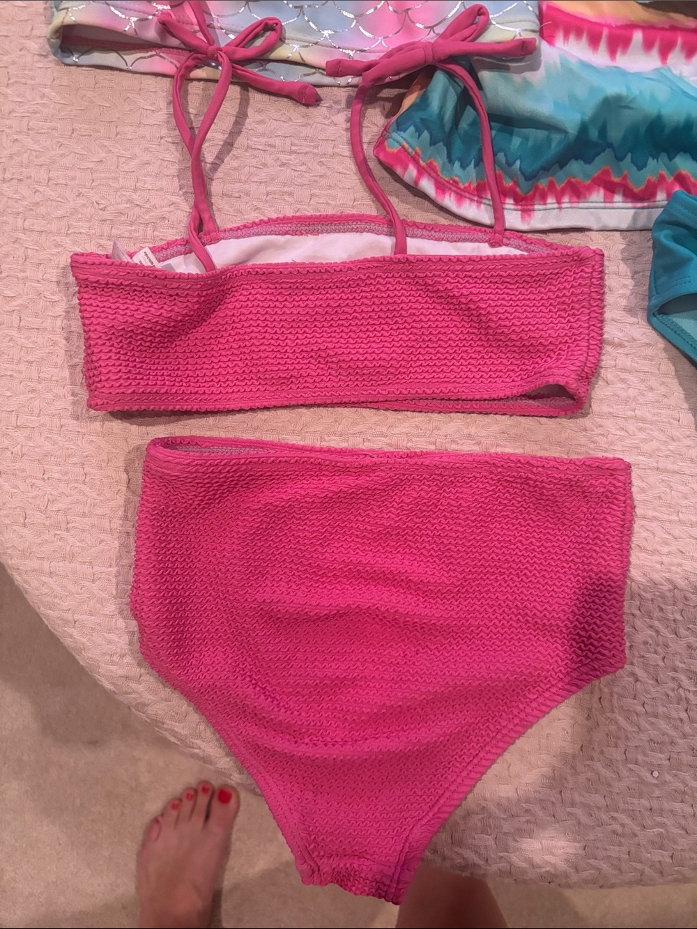 Girls Swim Bikini Sets - Teal, Pink, Rainbow, 4 tops and 2 bottoms mix and match - Picture 3 of 11
